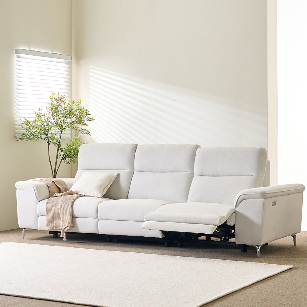 토스카 전동 무빙 리클라이너 아쿠아텍스 패브릭 소파 스툴미포함, 그레이, 4인용