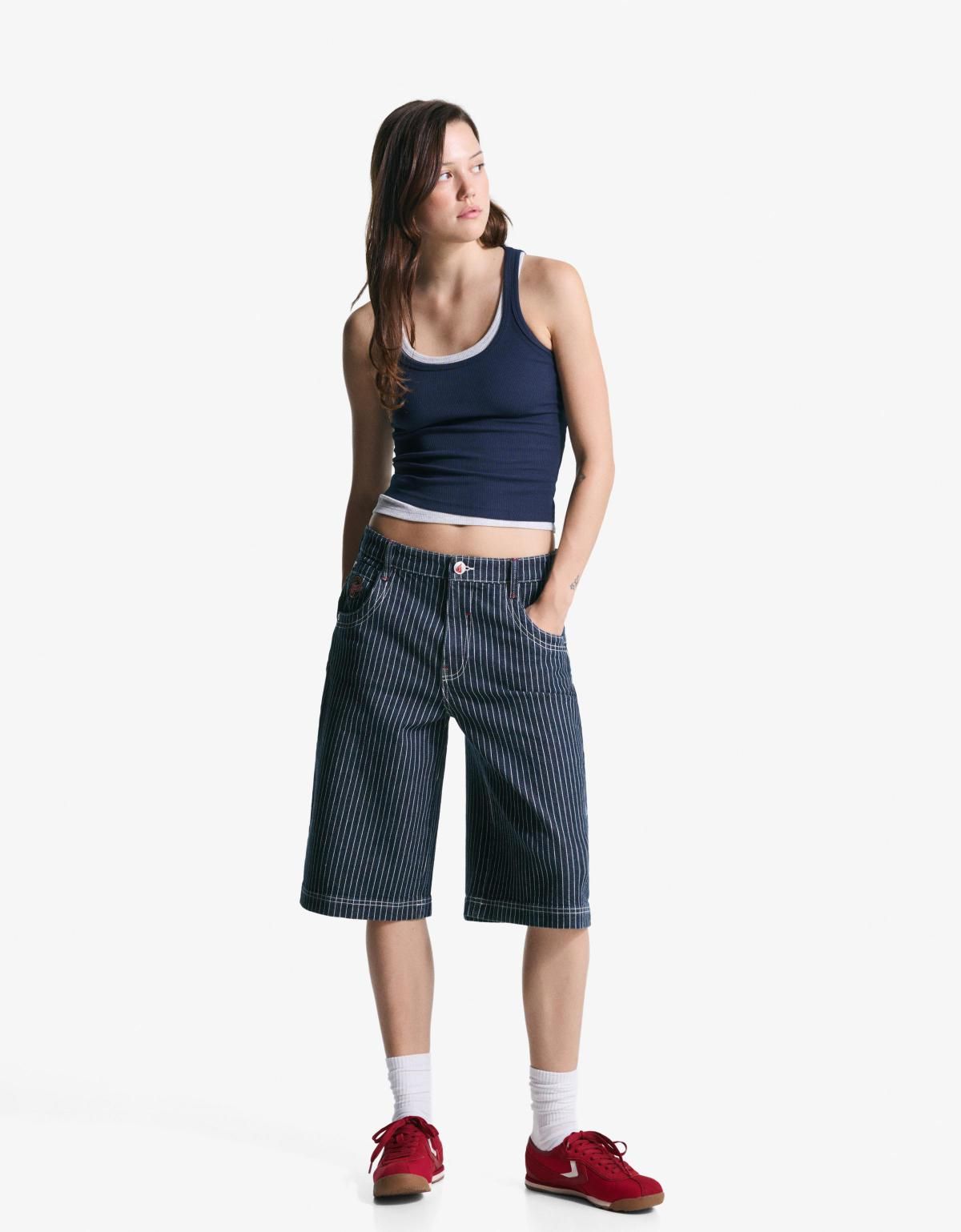 버쉬카 스트라이프 데님 스케이터 버뮤다 쇼츠 8311/335 NAVY - 상세 이미지 2