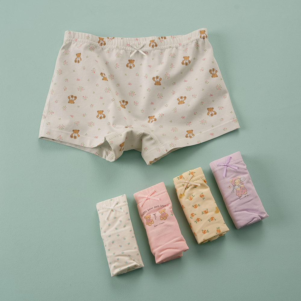 [빌도르] 곰인형 5매 여아 드로즈 사각 아동 키즈 어린이 팬티 세트