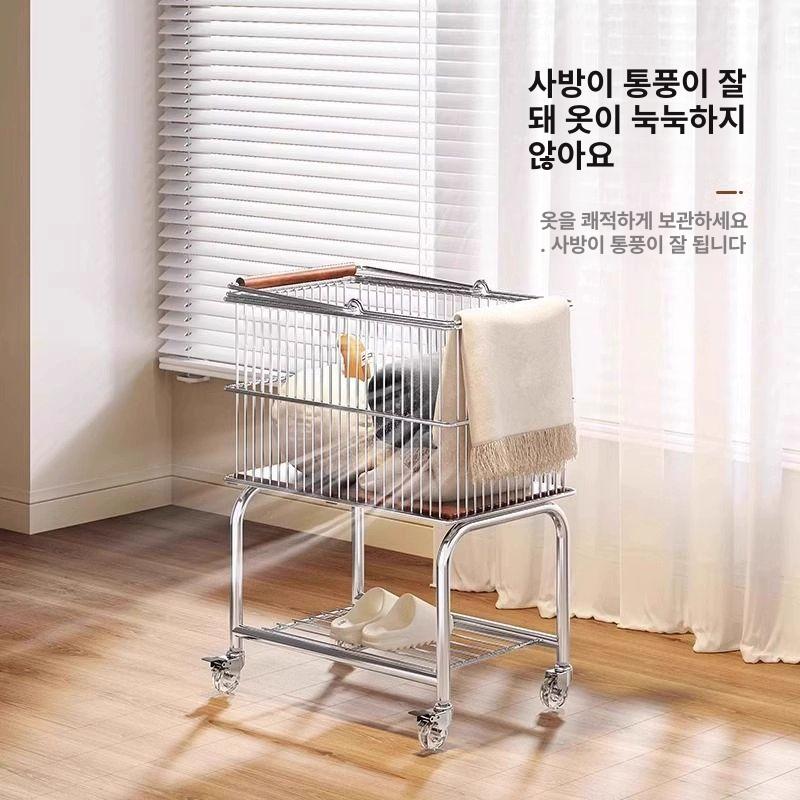 세탁카트 이동식 2단 세탁 수납 정리 트롤리 욕실 더러운옷바구니실버+크리스탈바퀴실버 - 상세 이미지 2