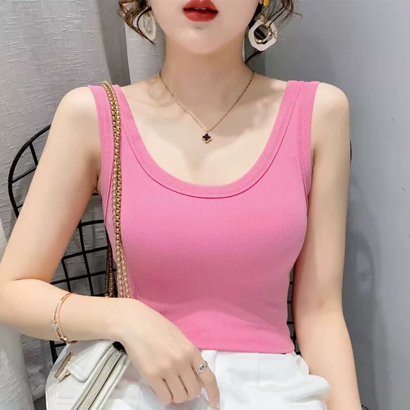 나시 여성 민소매 유넥 상의 티츠 민소매 연두 - 상세 이미지 3