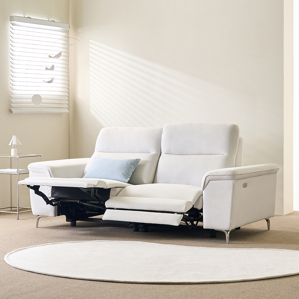 토스카 전동 무빙 리클라이너 아쿠아텍스 패브릭 소파 스툴미포함, 아이보리, 3인용