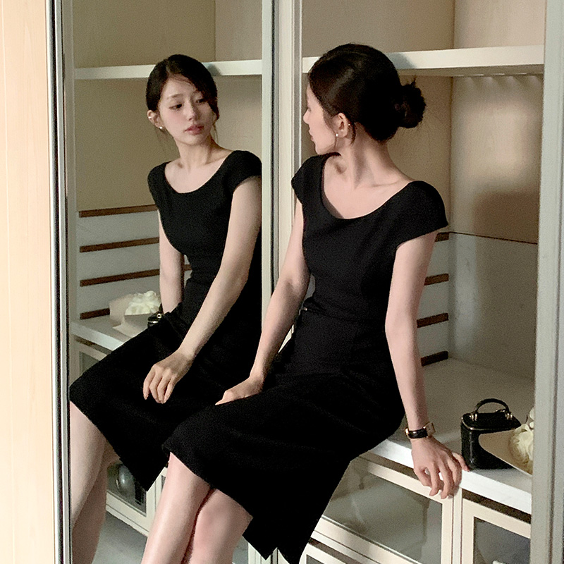 미에라 2기장 캡소매 블랙 원피스 op16160 - 상세 이미지 5