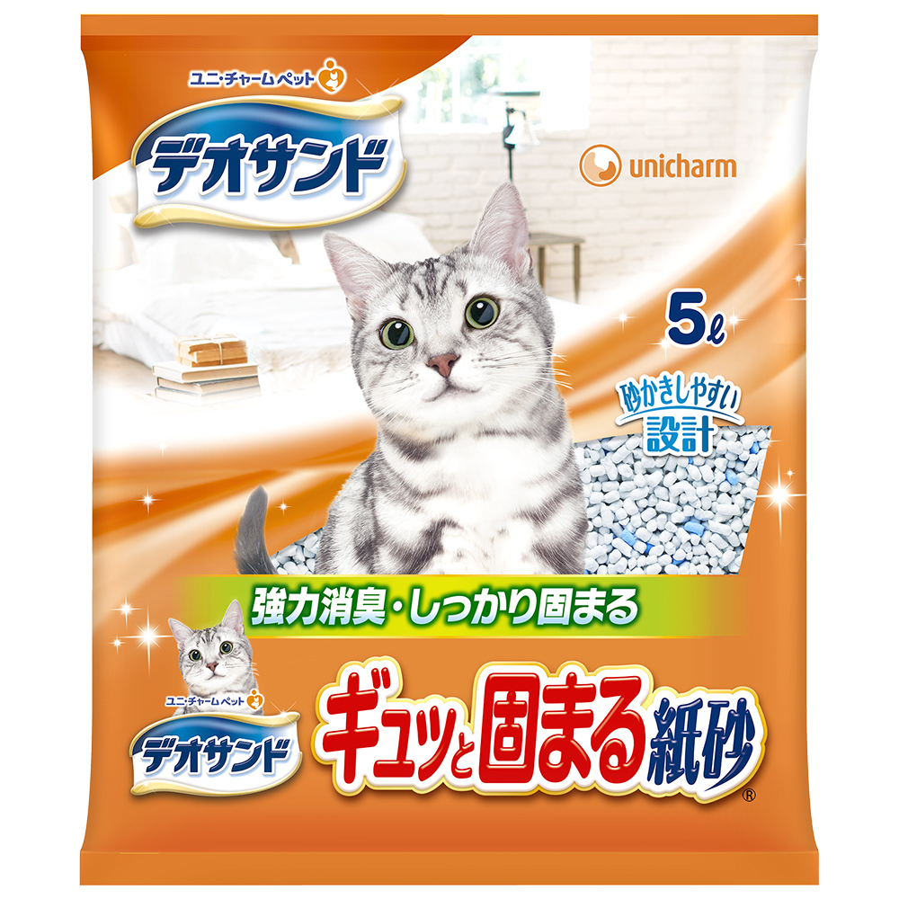 일본 고양이 유니참 데오샌드 확 굳는 종이 모래 5L - 상품 이미지