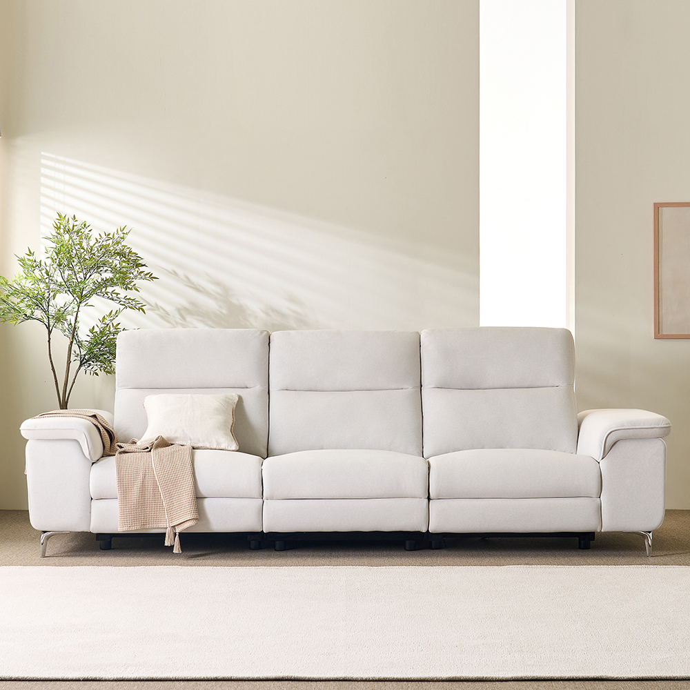 토스카 전동 무빙 리클라이너 아쿠아텍스 패브릭 소파 스툴미포함, 그레이, 4인용