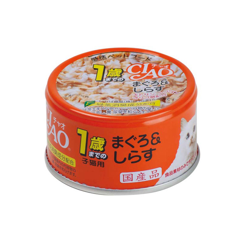 일본 참치 & 멸치 1세까지 새끼 고양이용 이나바 펫푸드 CIAO 챠오 캔 75g M-23 고양이사료 - 상품 이미지