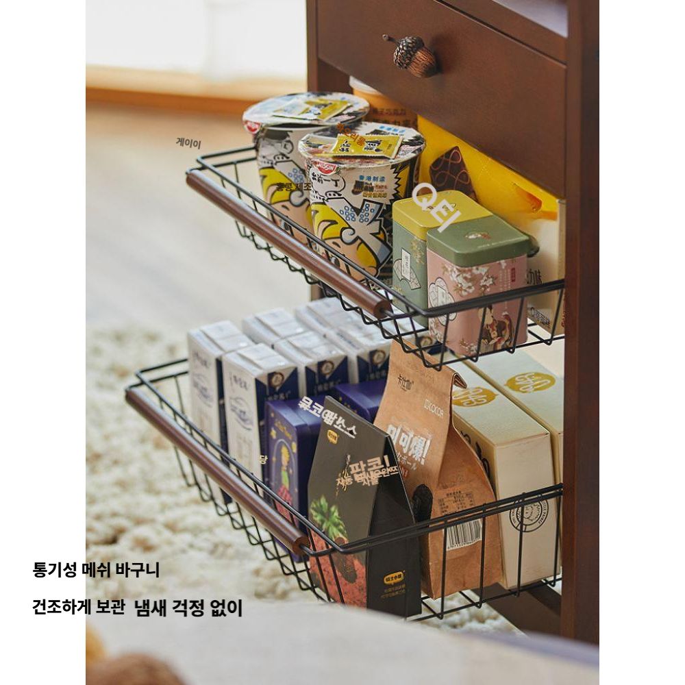 원목 수납선반 이동식 수납장 거실 주방 바퀴달린 진열장 - 상세 이미지 4