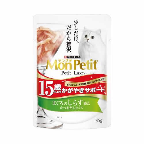 일본 참치 & 멸치 가쓰오 다시 첨가 반짝임 서포트 15세 이상용 네슬레 퓨리나 몬페티 몽쁘띠 쁘띠럭스 파우치 35g 고양이사료 - 메인 이미지