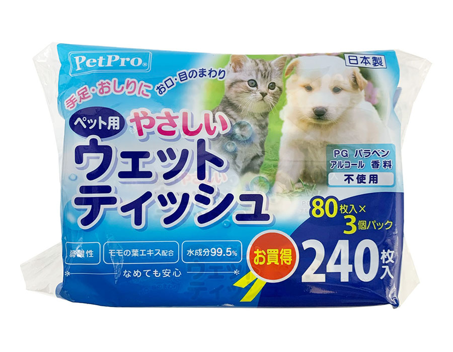 일본 고양이 펫 프로 재팬 부드러운 물티슈 80매입 x 3P (240매입) - 상품 이미지