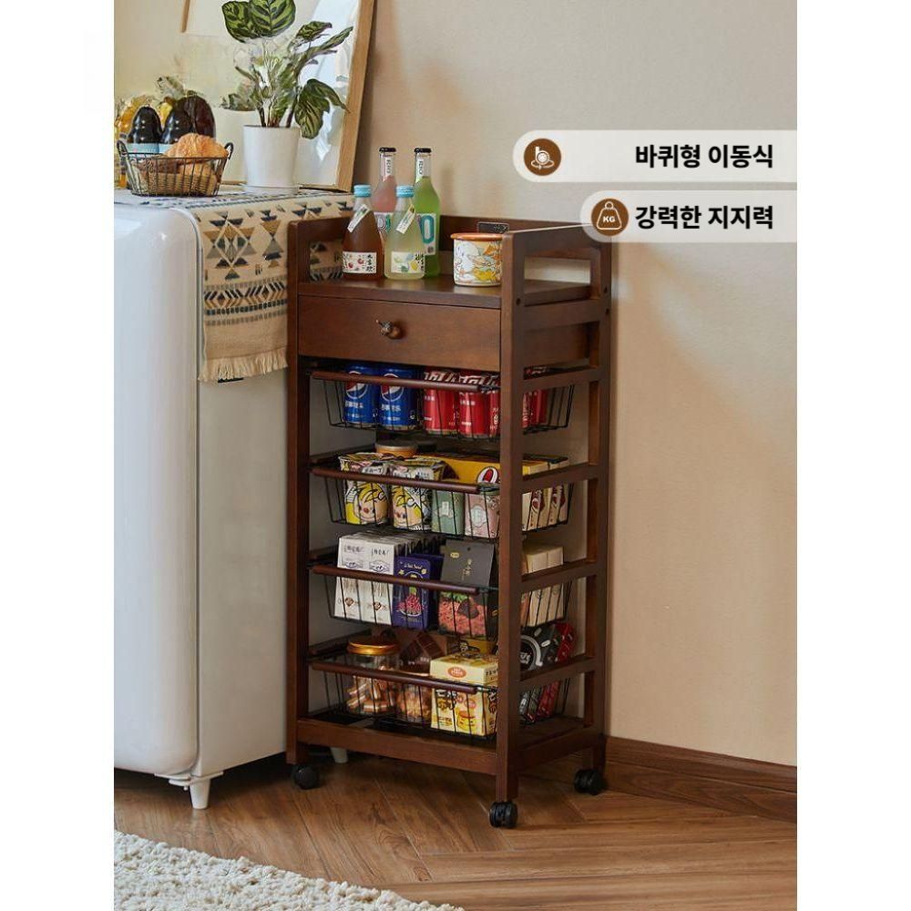 원목 수납선반 이동식 수납장 거실 주방 바퀴달린 진열장 - 상세 이미지 2