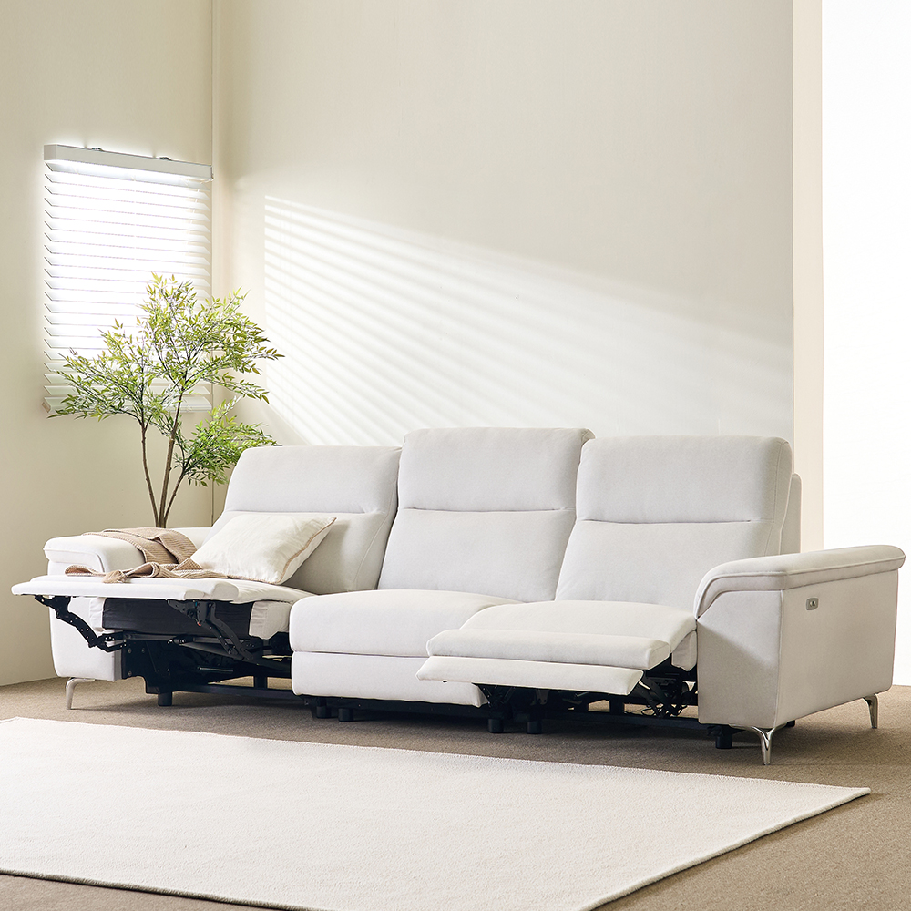 토스카 전동 무빙 리클라이너 아쿠아텍스 패브릭 소파 스툴미포함, 그레이, 4인용