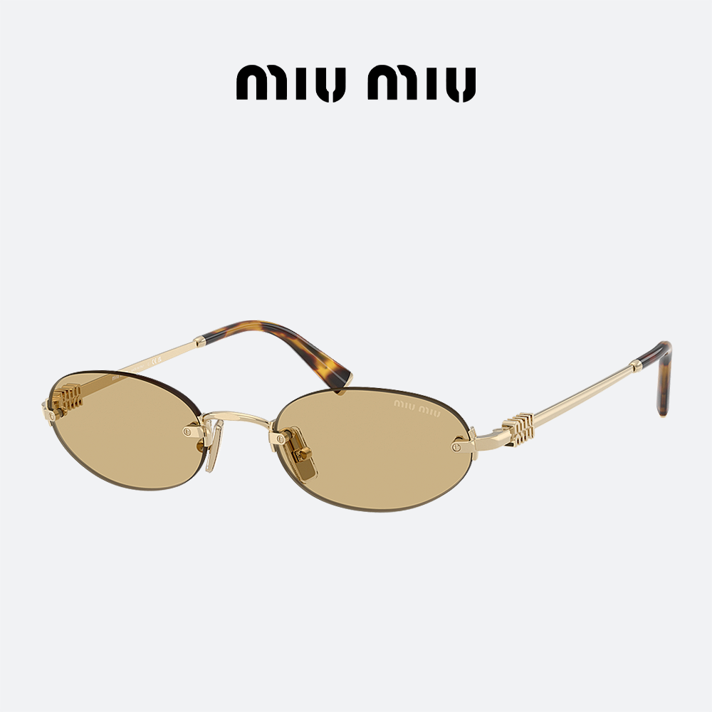 미우미우 로고 선글라스 MIUMIU MUA54S ZVN10R 페일골드 메탈 무테 틴트 - 상세 이미지 4