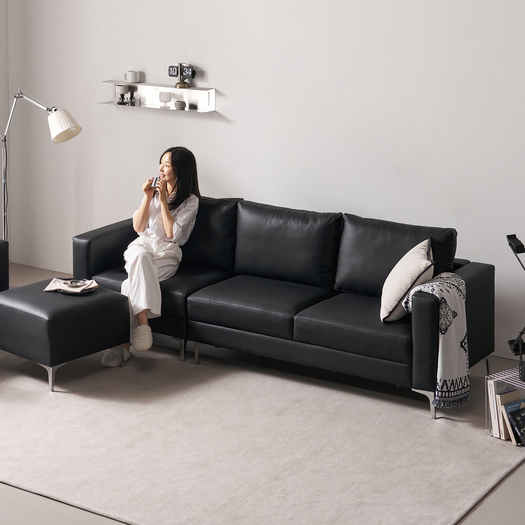 [수오]데이 포켓스프링 에어홀 실리콘 가죽 소파 4인용