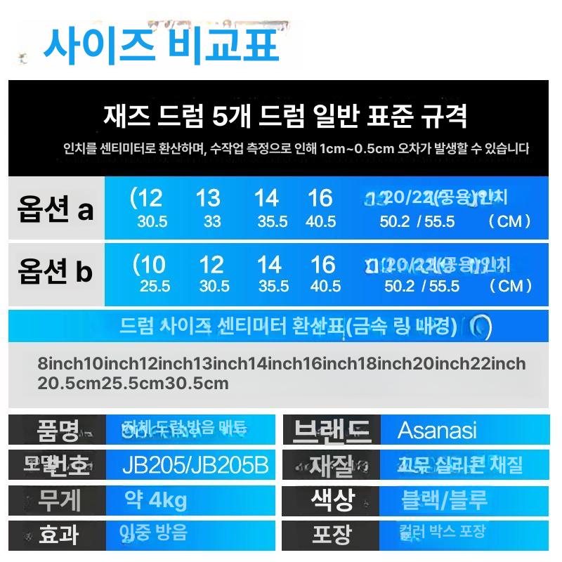 드럼 방음 패드 음악 충격흡수 음소거 심벌즈 저음 블루 F3 2판 - 상세 이미지 3