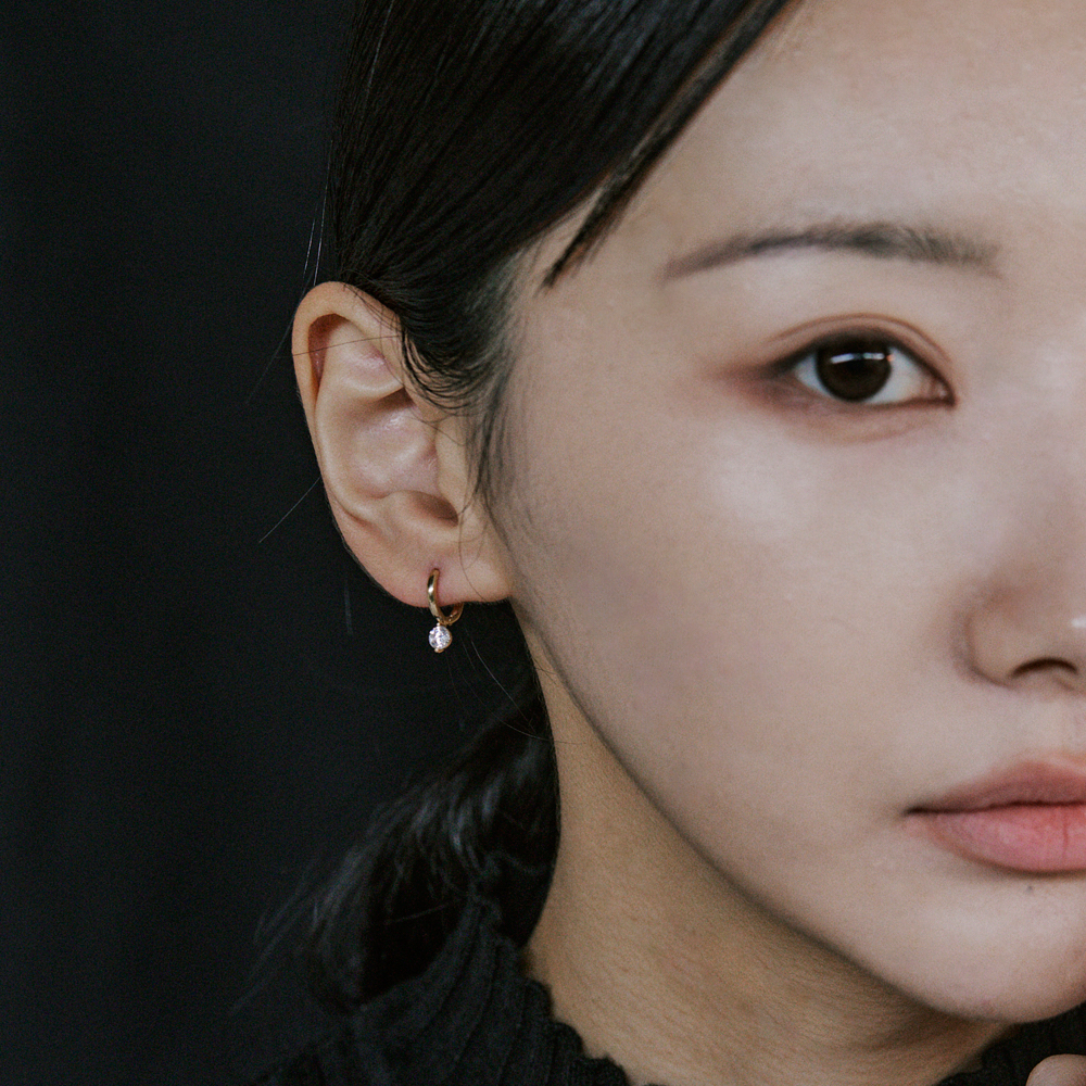 14K 댕글 큐빅 귀걸이 원터치 금 드롭 귀걸이 - 상세 이미지 3