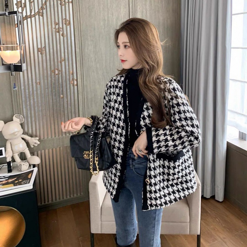 가을 겨울 결혼식 하객룩 트위드 재킷  블랙 - 상품 이미지
