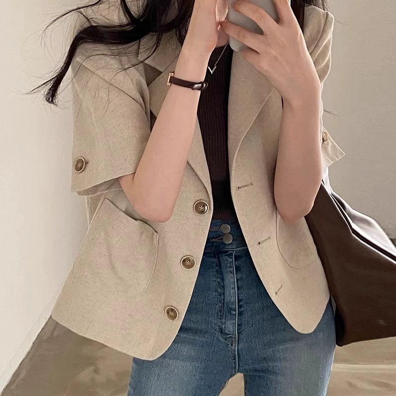 여성 여름 시원한 루즈핏 자켓 데이트룩 재킷 카키 - 상품 이미지