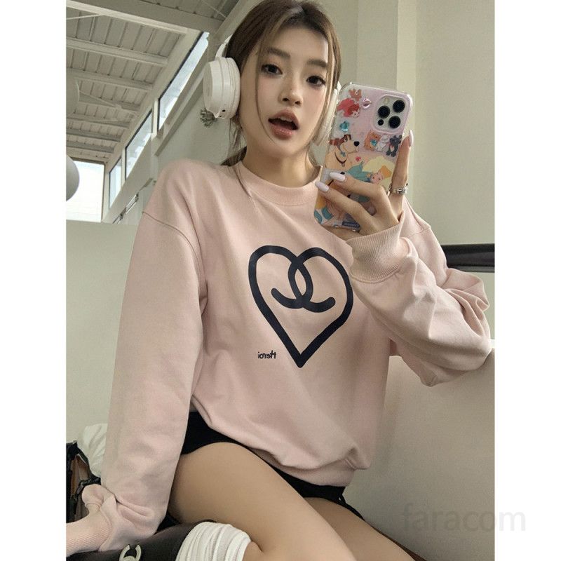 여성 하트 프린트 스웨트셔츠 캐주얼 라운드넥 여름 맨투맨티 루즈핏 데일리 스타일 편안한 외출용 시원한 착용감 모던한 디자인 - 상세 이미지 2