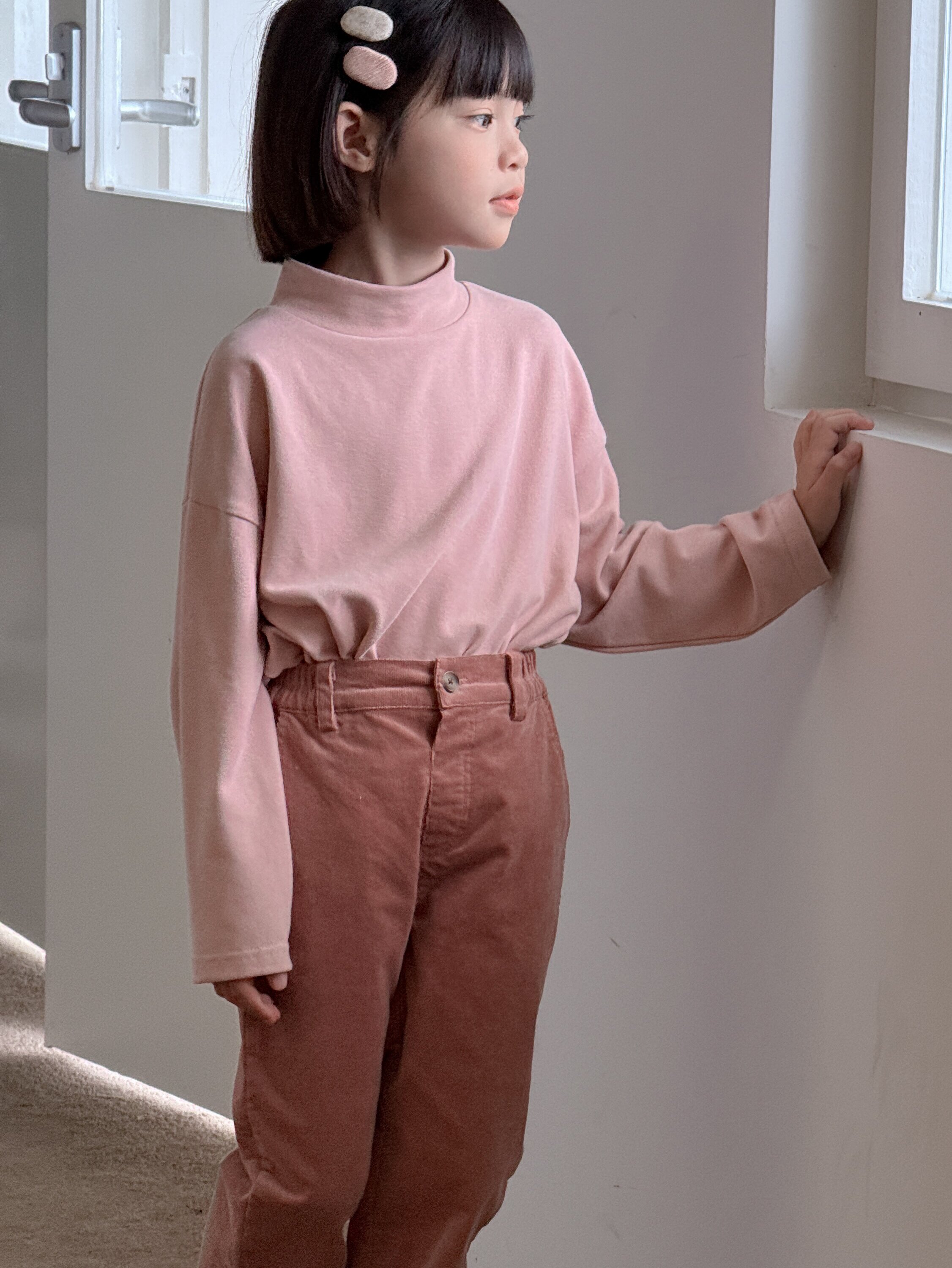 리파인드 코튼 겉기모 오버핏 하프넥 티셔츠 유아 주니어 가을 겨울 - 상세 이미지 2