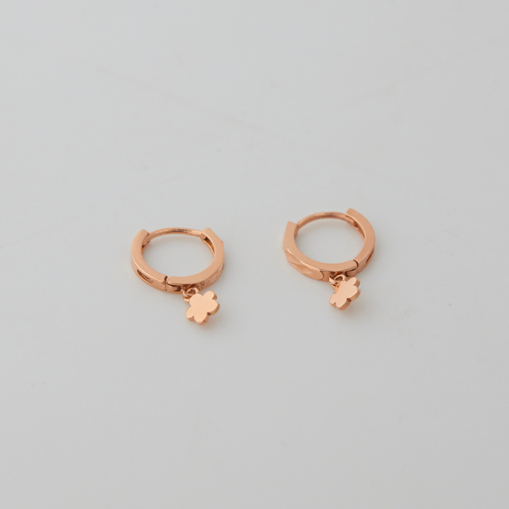 14K 클로버 다이아 컷팅 링귀걸이 / 원터치 금 귀걸이 - 상세 이미지 2