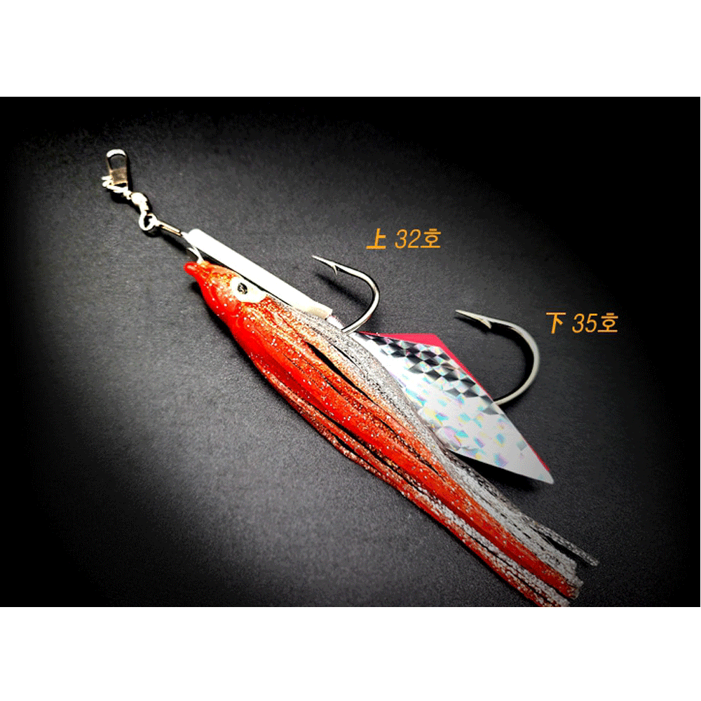 백경 왕 대구 꼴뚜기 지깅 낚시 세이코 틴셀 더블 바늘 스커트 채비 35호, 실버레드 - 상세 이미지 5