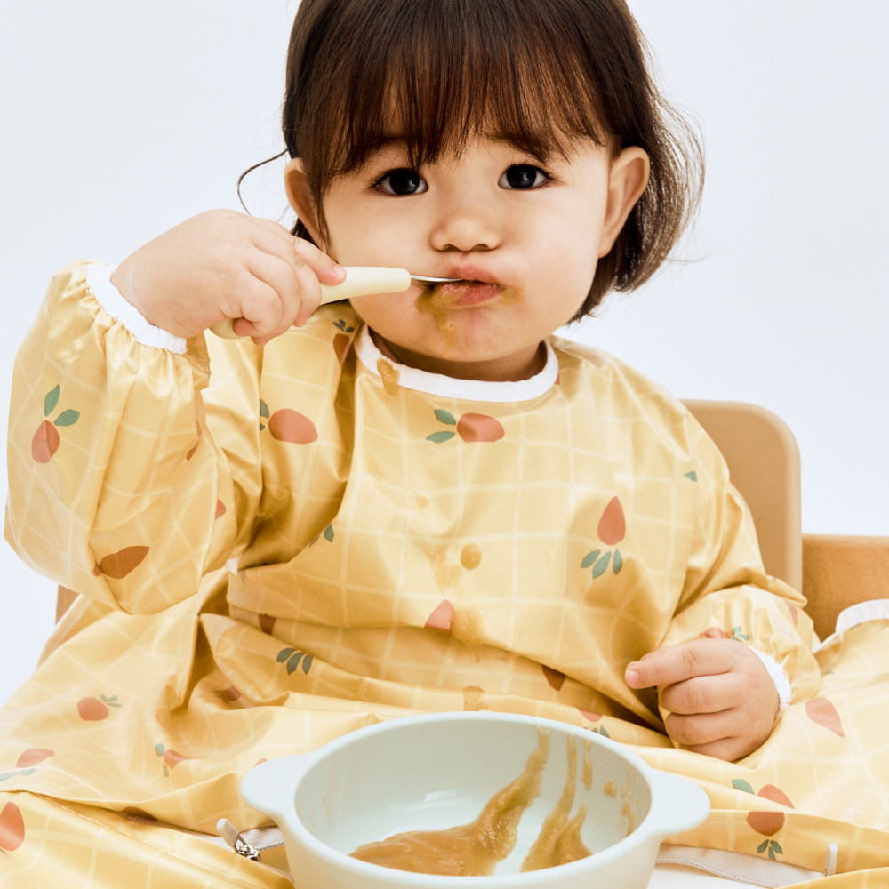 베이비클로 자기주도 턱받이 아기 이유식 가운 식탁일체형 방수 옷 앞치마 나시일반 고래블루