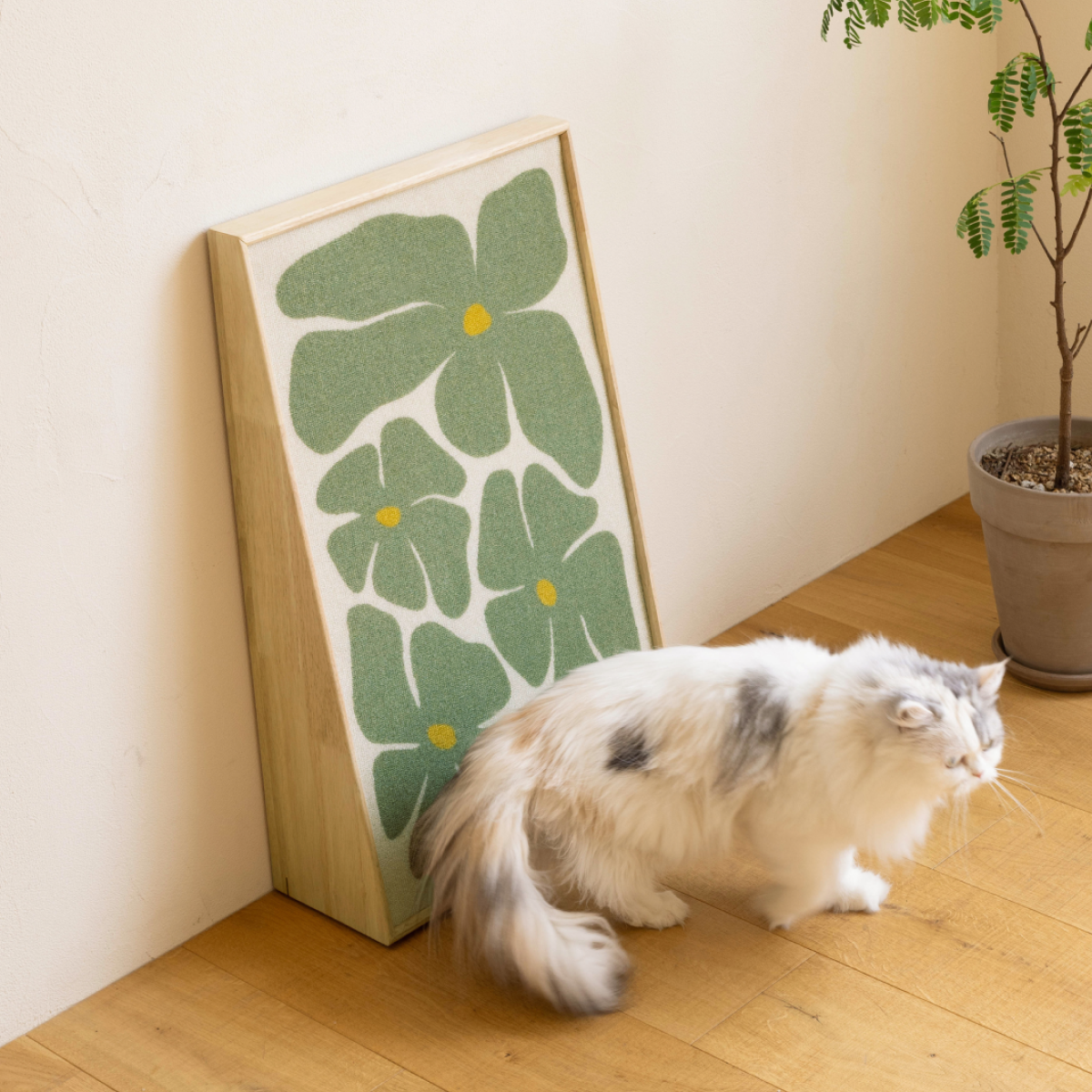[주문제작] 피도테일 고양이 아트 포스터 카펫 스크래쳐 고무나무 / 초록꽃, L(대형)