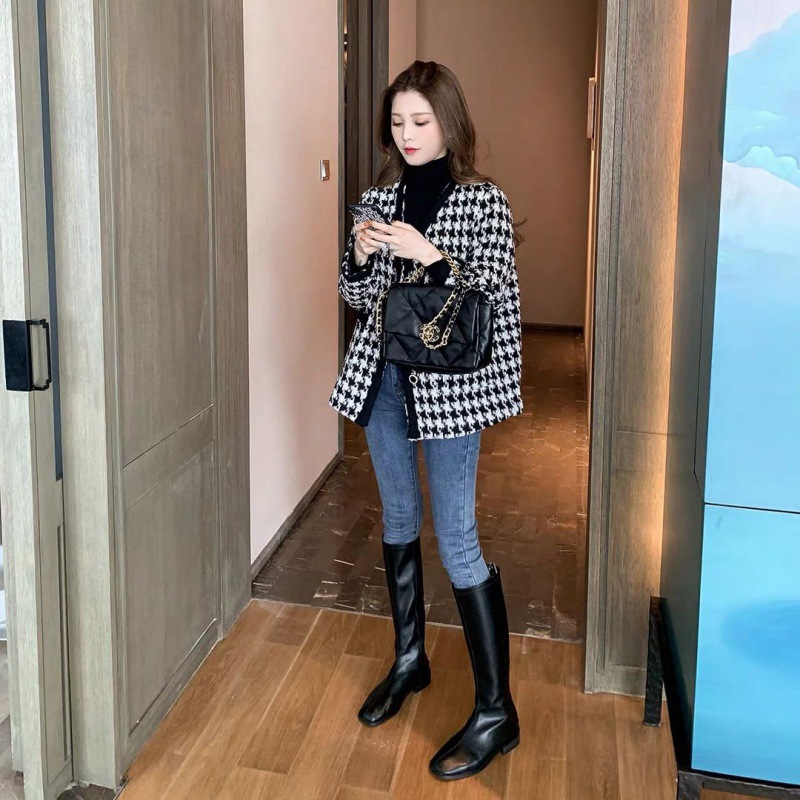 가을 겨울 결혼식 하객룩 트위드 재킷  블랙 - 상세 이미지 4
