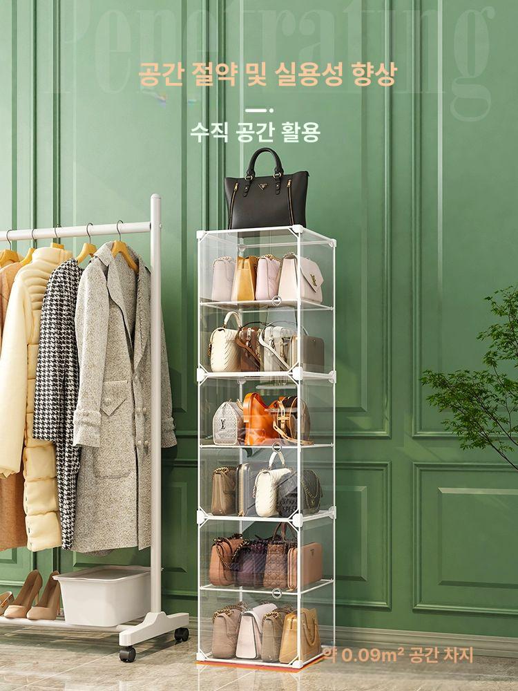 투명 가방진열대 디스플레이 핸드백 칸막이 진열대 수납 1열 6층 대형 12-18개 대형 가방 가능 - 상세 이미지 4