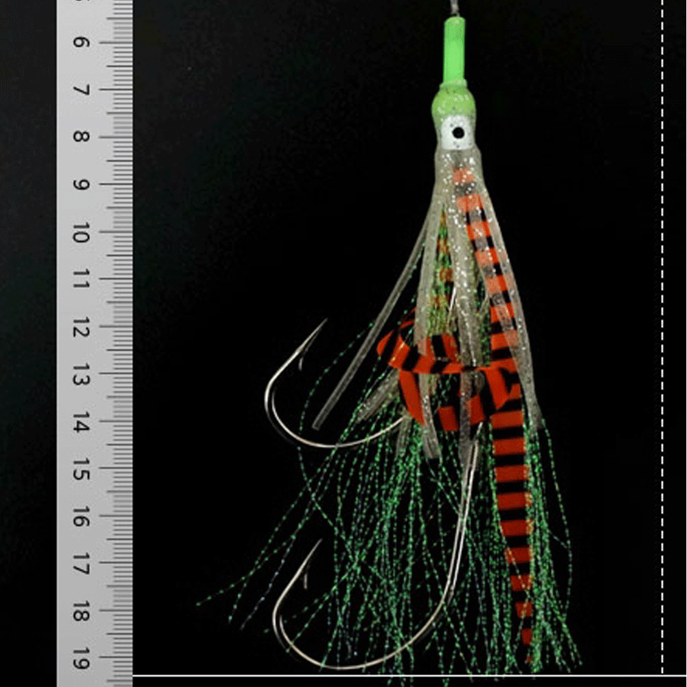 트리플히트 대구 꼴뚜기 지깅 낚시 세이코 틴셀 더블 바늘 스커트 채비 40호, 펄레드 - 상세 이미지 2