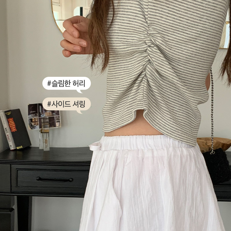 하리 스트라이프 와플 옆셔링 크롭 반팔 티셔츠 ts4675 - 상세 이미지 4