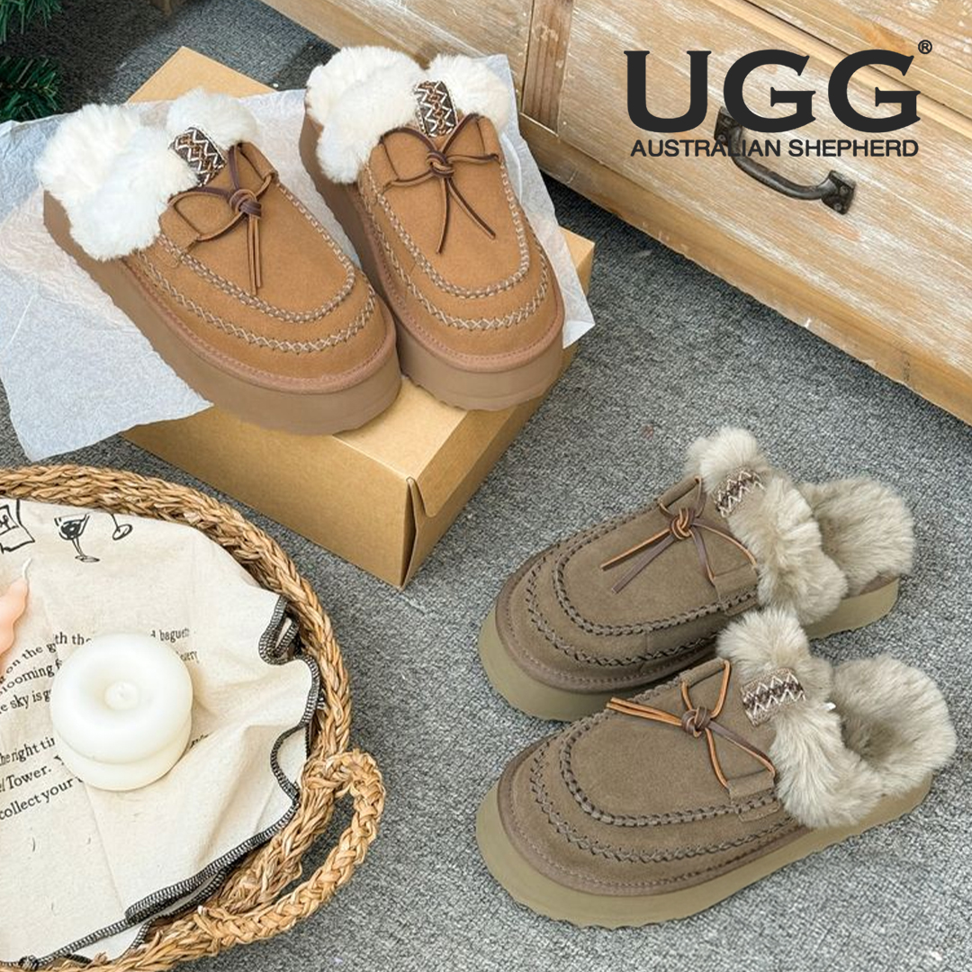 호주 에버어그 새미 양털 플랫폼 통굽 겨울 리본 스트랩 여성 어그 뮬 슬리퍼 AS2094