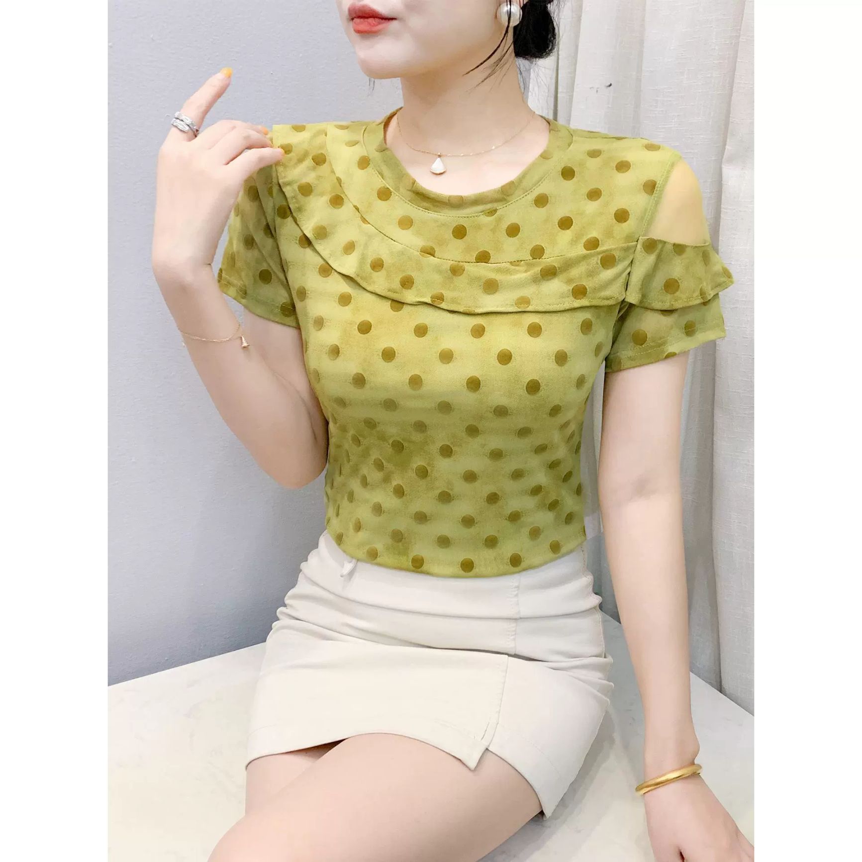 여성 라틴댄스복 상의 연습복 라인댄스복 핑크 - 상세 이미지 3