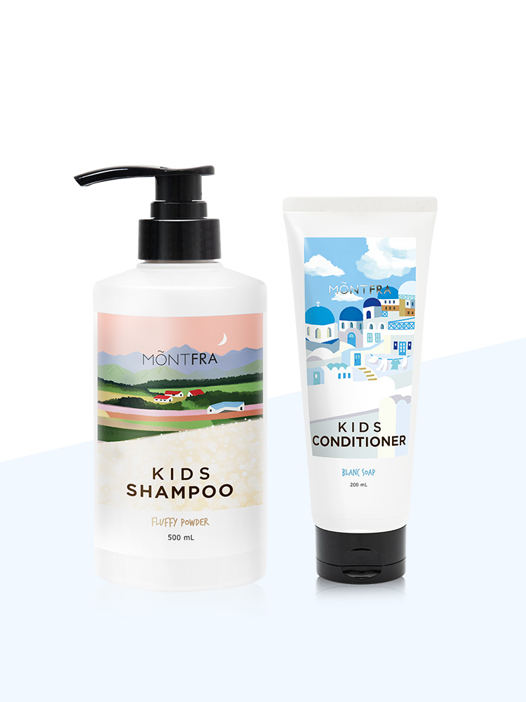 몽프라 초등 키즈 샴푸+컨디셔너 세트 플러피파우더 블랑솝