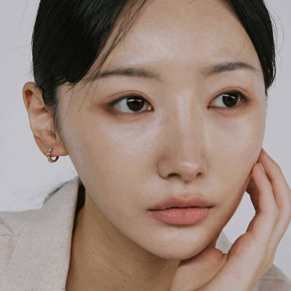 14K 큐빅 볼드 원터치 귀걸이 링 포인트 이어링 - 상세 이미지 4