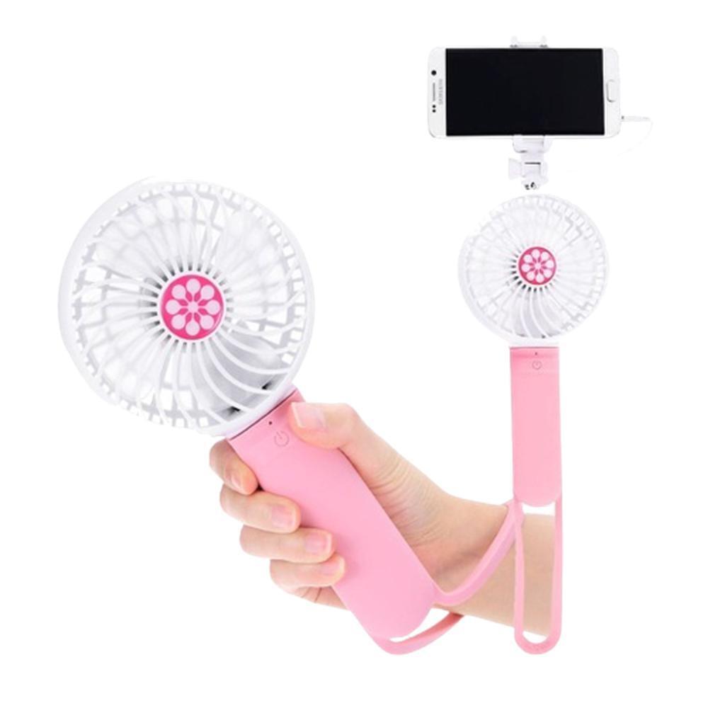 휴대용 셀카봉 선풍기 USB 충전식 2in1 핑크