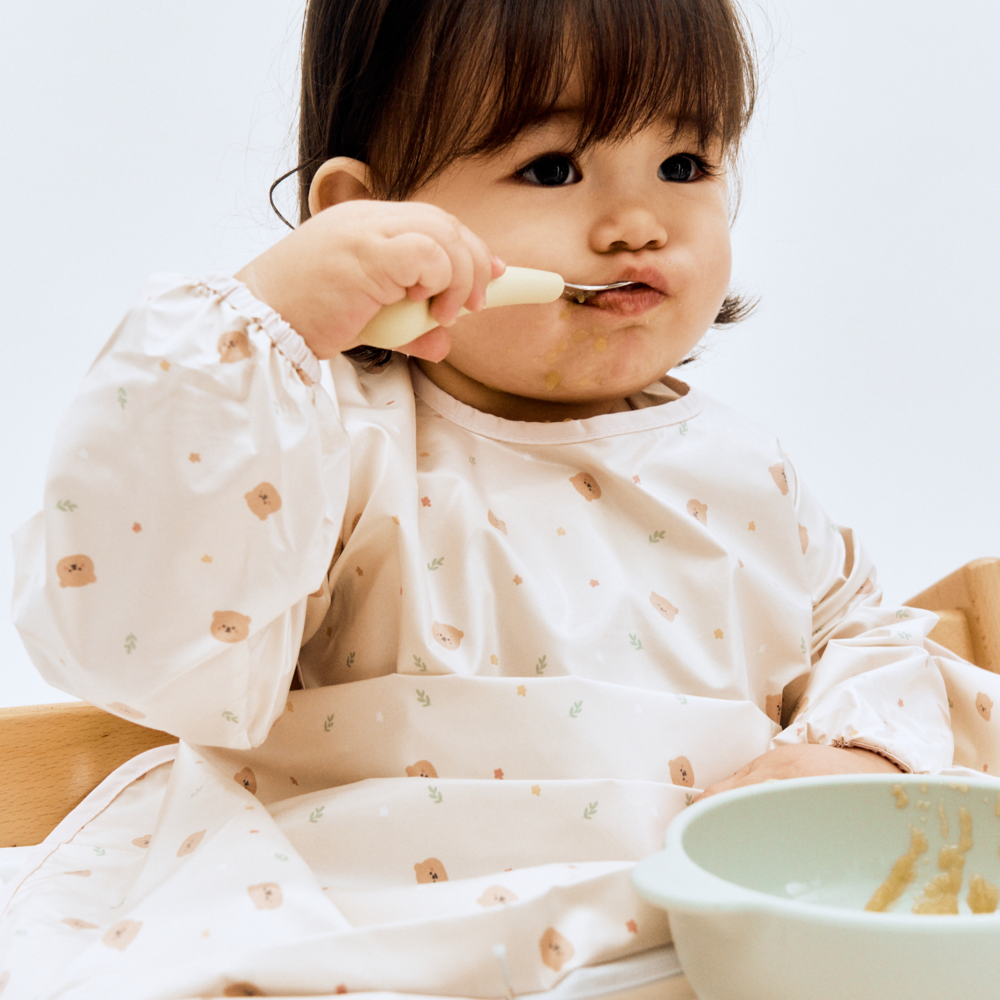 베이비클로 자기주도 턱받이 아기 이유식 가운 식탁일체형 방수 옷 앞치마 나시일반 고래블루