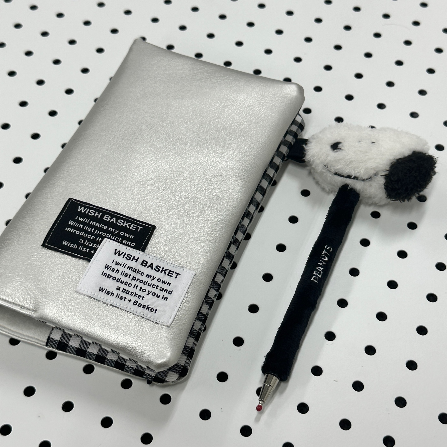 ウィッシュバスケットWBハンドメイドシルバーチェックダイアリーカバー