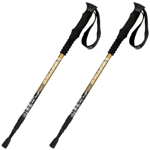 버팔로 등산스틱 초경량 트래킹폴 등산용 접이식 듀랄루민 2개세트 골드, 3단