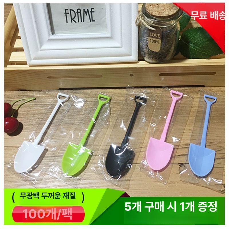 일회용 스푼 삽모양 산포장 디저트 요거트 카페 포장 혼합색 묶음 100개 시 증정 5팩 - 상세 이미지 2