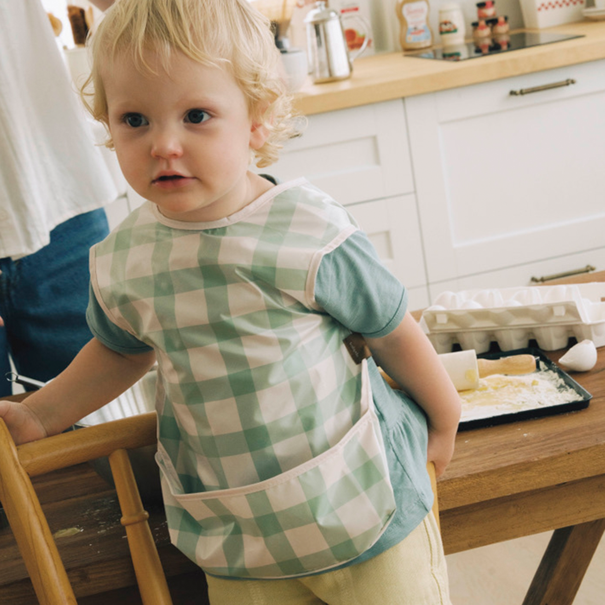 베이비클로 건조기 이유식 턱받이 건조기용 안심 방수턱받이 바디빕 연두체크