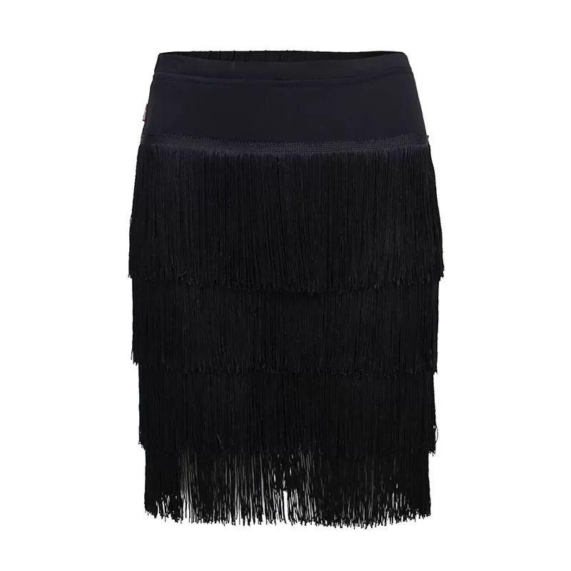 여성 댄스복 라인댄스 하의 라틴 스팽글 원피스 사교 블랙 밀크실 - 상품 이미지
