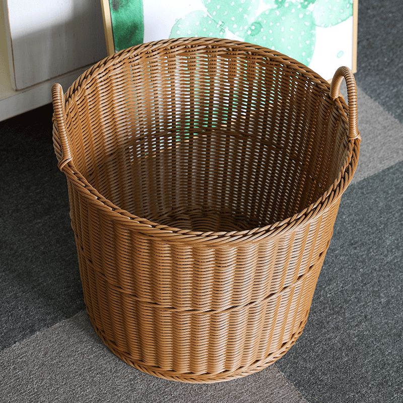 라탄 보관함 원형 수납바구니 가정용 빨래통 브라운 40x40cm 대각선 - 상세 이미지 4