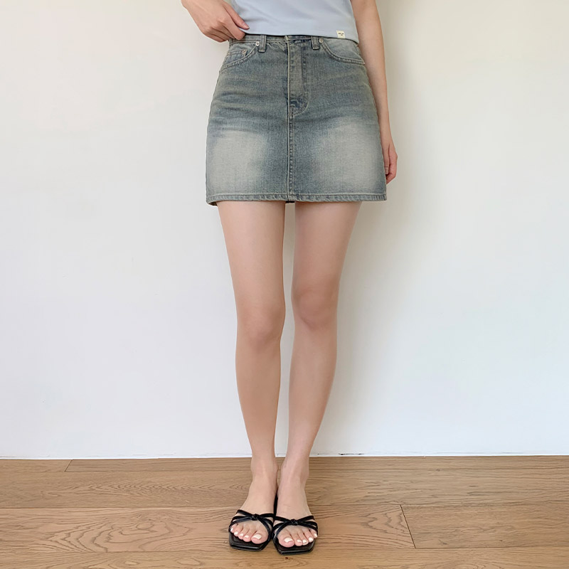 르셀 H라인 워싱 데님 미니 스커트 sk7418 - 상세 이미지 5