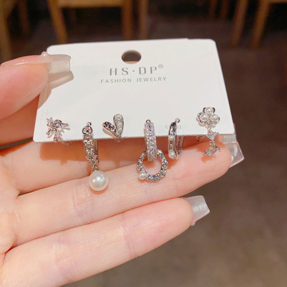 원터치 진주 링귀걸이 세트 14K 하트 큐빅 고급스러운 이어링 이미지 7