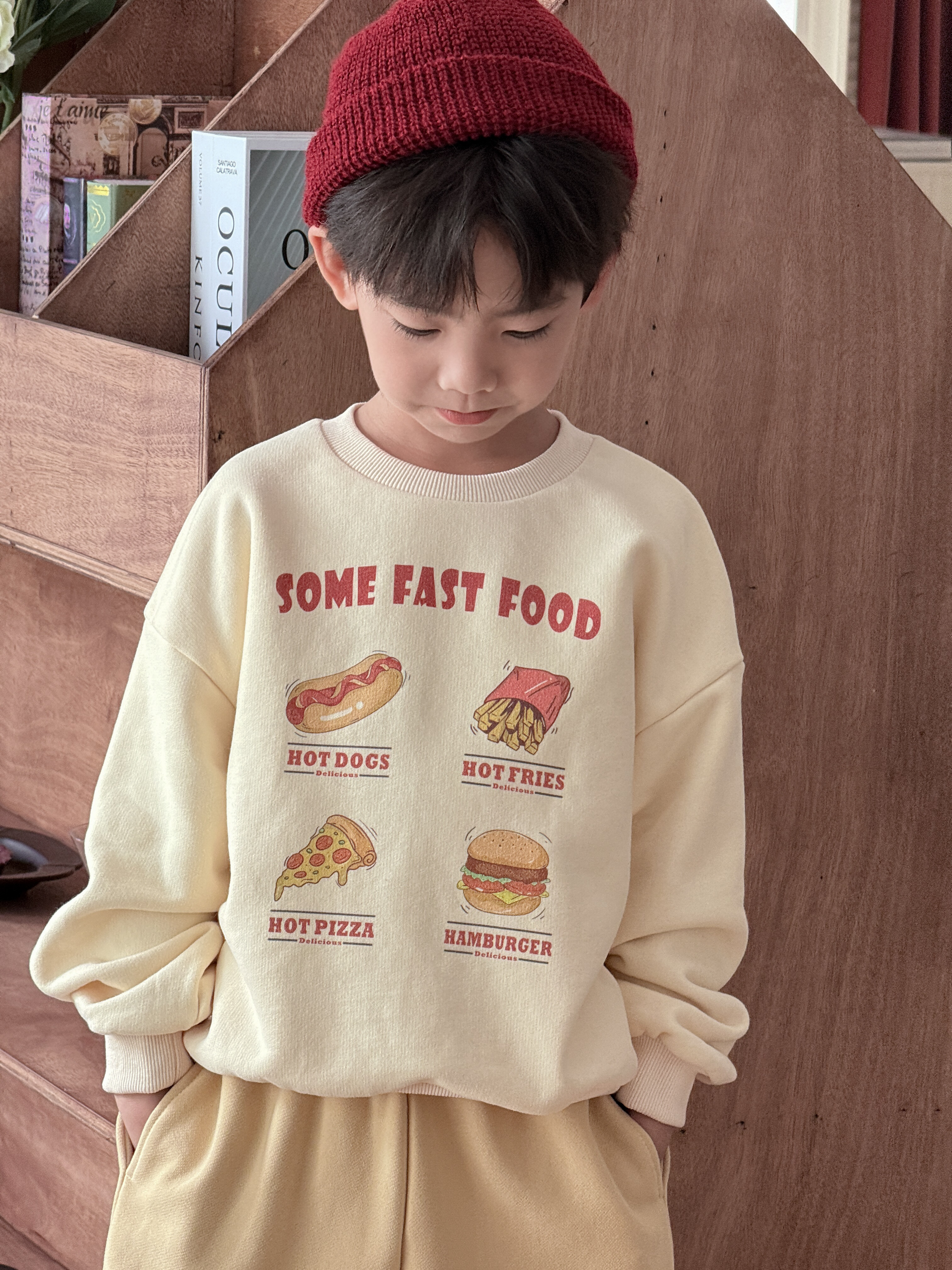 SOME FAST FOOD 프린트 베이직 양기모 맨투맨 유아 주니어 가을 겨울 - 상세 이미지 2