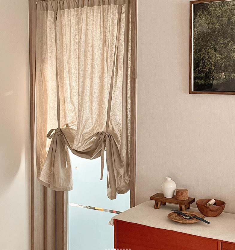 바이아미 러프 린넨 롤업 오트밀 가리개 카페 바란스 커튼