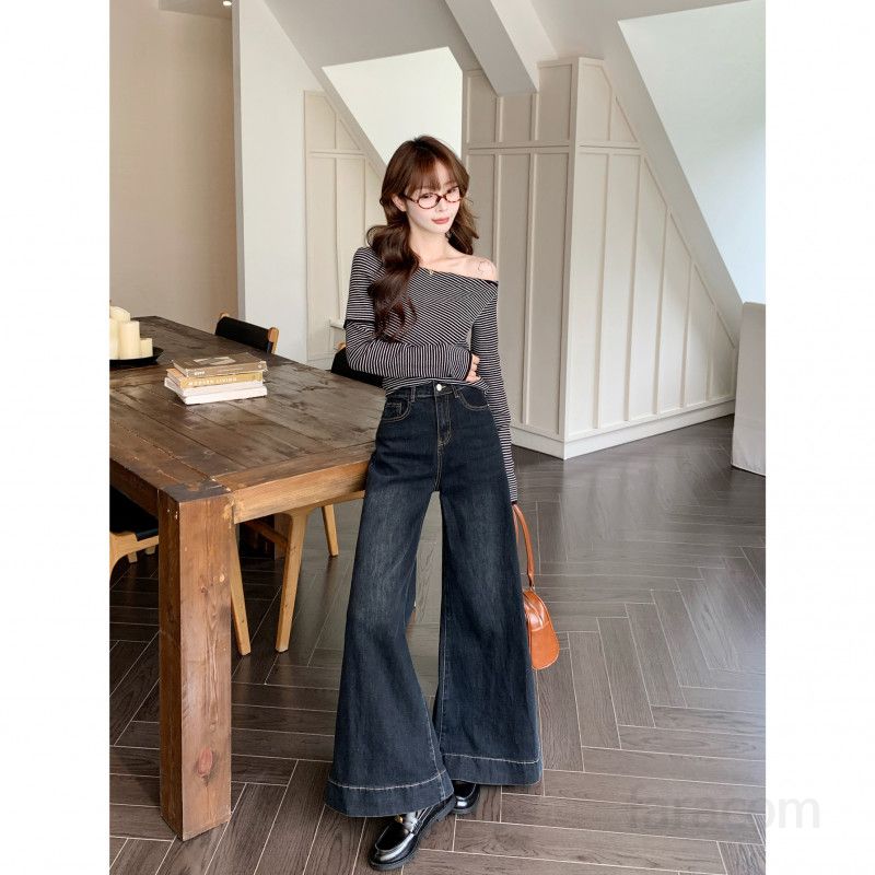 여성용 다크 스트레이트 데님 팬츠 와이드 레그 디자인 편안한 착용감 여름 데일리 여성와이드청바지 통기성 좋은 캐주얼 스타일링 모던한 트렌디한 외출용 - 상세 이미지 5