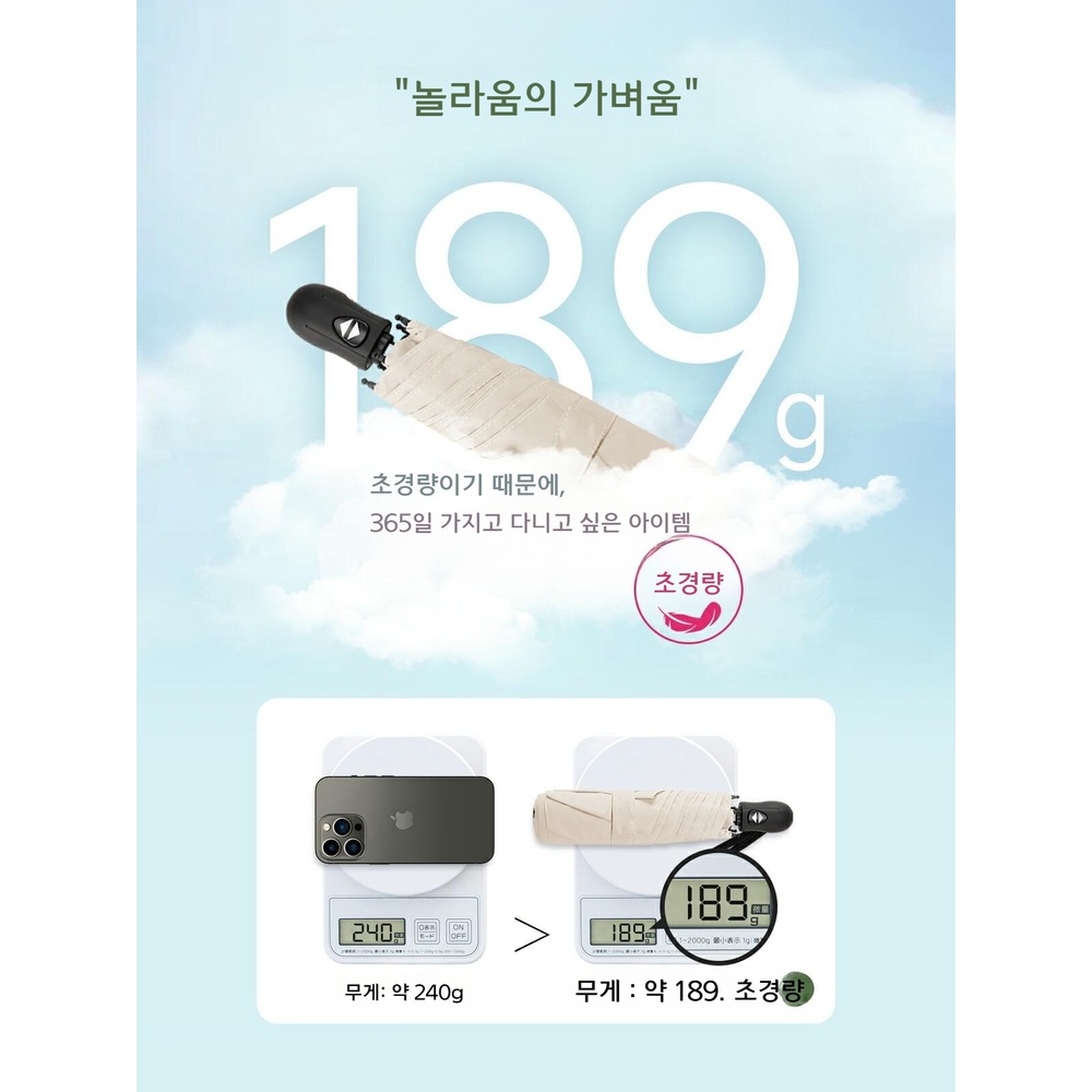KONCIWA 초경량 접이식 자동 양산 UV차단 009ZDSbla21N 유형1 베이지