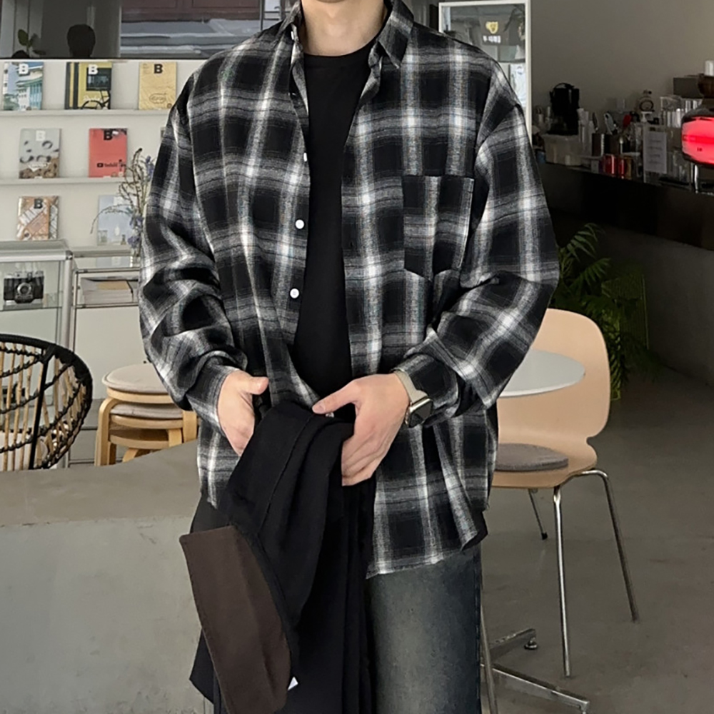 남자 셔츠 오버핏 빅사이즈 타탄체크 커플 남방 남자 체크셔츠